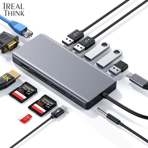 IREALTHINK USB Type-C Adapter 13 IN 1 USB C Hub Macbook Pro accessories Dock Splitter USB HUB Type c 3.1 HDMI-compatible Adapter