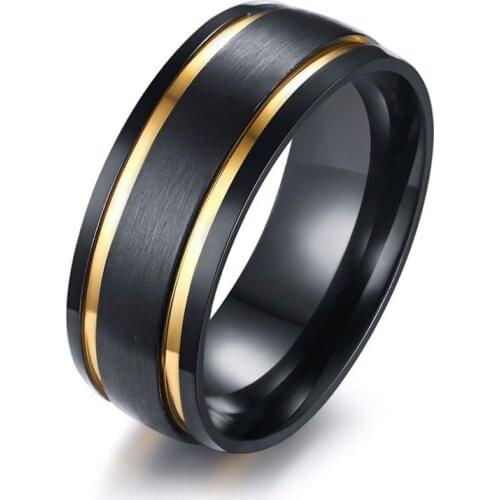 Classic Fashion New Style Titanium Steel Black Gold Color Mens Ring Jewelry Wedding Rings Good Quality