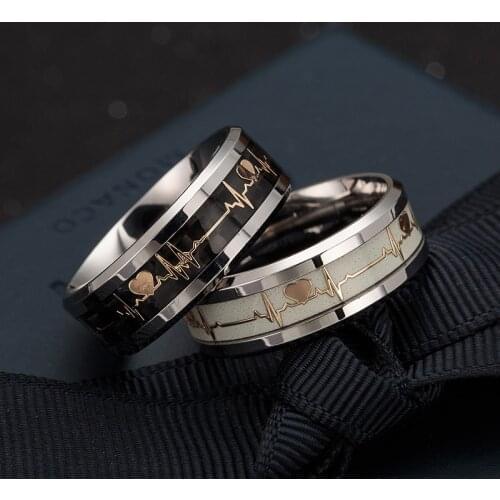 Titanium Steel ECG Lovely Luminous Couples Carbon Fiber Ring European and American New Hot Selling Ring Wholesale