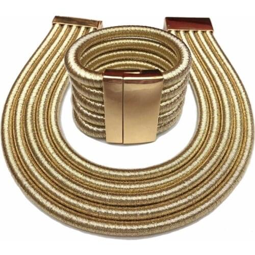 Fashion Ethiopian African Jewelry Set Magnetic Buckle Choker Necklace Women Multilayer Weaving Exaggerated Necklace Bracelet