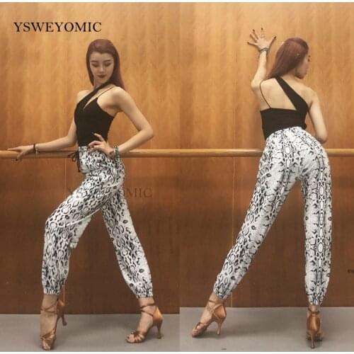 Latin dance costume adult female trousers practice closing sweat-absorbent snake pattern dance loose beam pants practice clothes
