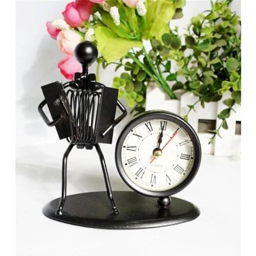Creative Musical Instrument Little Iron Man Decoration Retro Iron Art Home DecorationDoll Model Musician Crafts With Clock