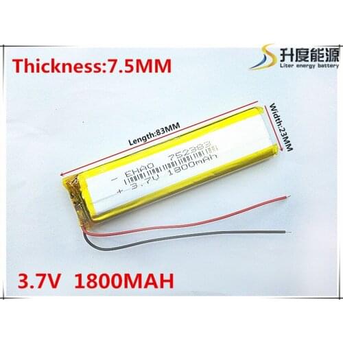 Li-po 1pcs/lot 752383 3.7 V lithium polymer battery 1800 mah DIY mobile emergency power charging treasure battery