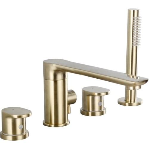 Brushed gold brass Bathtub faucet top quality Rotatable bathroom shower faucet 4 holes cold and hot water Bathtub faucet tap