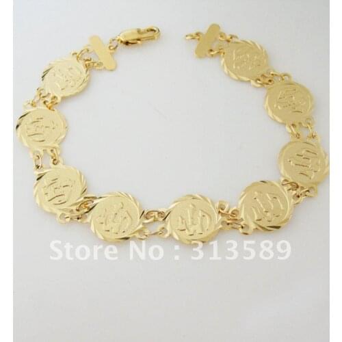 Min Order 10$/CAN MIX DESIGN//NEW 7.5" - YELLOW GOLD GP OVERLAY FILL BRASS MUSLIM ALLAH GOD CARVED BRACELET/GREAT GIFT