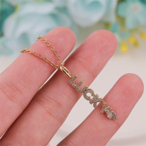 Fashion Letter LUCKY CZ Zircon Copper Metal Pendants Necklaces For Women Gold Color Stainless Steel Chain Necklace Jewelry Gift