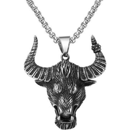 Retro Mens Silver Bull Head Pendant Necklace Jewelry Fashion Domineering Wild Animal Head Jewelry
