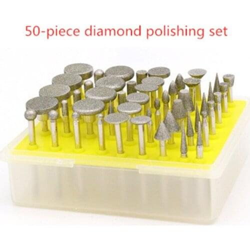 50Pcs Diamond Grinding Head Lapidary Carving Burr Set Diamond Cutting Disc Wheel Grinding Rod Abrasive Tools for Dremel Tools