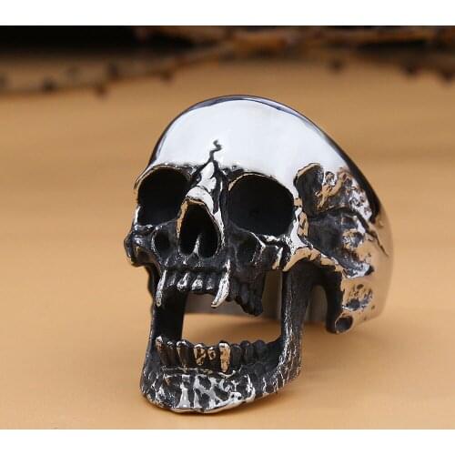 High Polished Gothic Zombie Vampire Skull Ring Heavy Duty Mens Stainless Steel Biker Ring Skull Fashion Goth Ring Halloween Gift