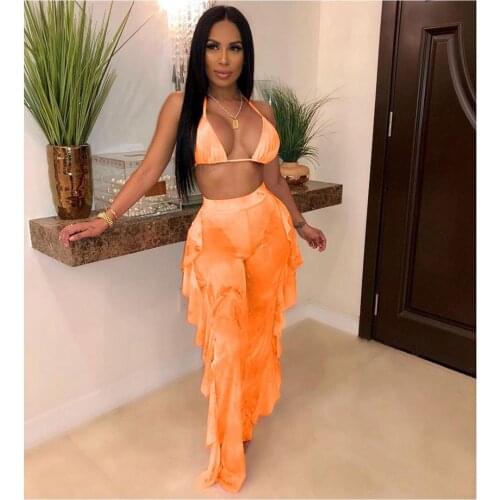 Casual Women Swimsuit two piece set Crop Top + Long Pants Summer Beach Swimwear For Women