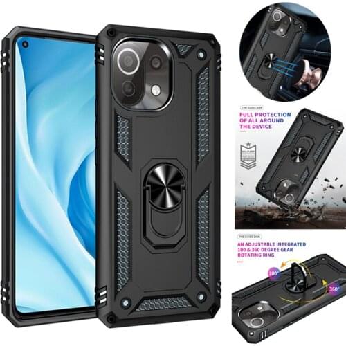 Shockproof Armor Case For Xiaomi Mi 11 Lite 5G Mi11 Car Magnetic Holder Ring Stand Back Cover for Mi 11 Pro 11i Anti-Fall Coque