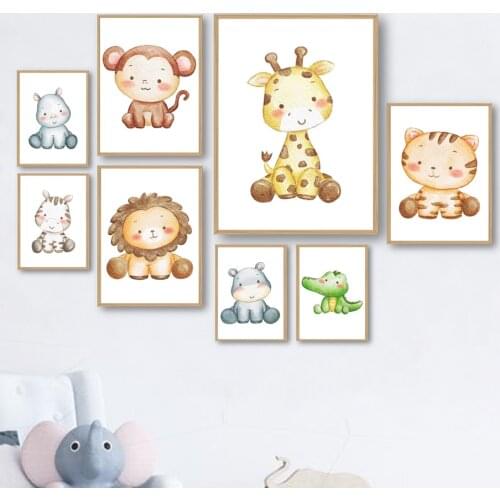 Safari Cub Elephant Giraffe Lion zebra Tiger Nursery Wall Art Print Canvas Painting Nordic Poster Decor Pictures Baby Kids Room