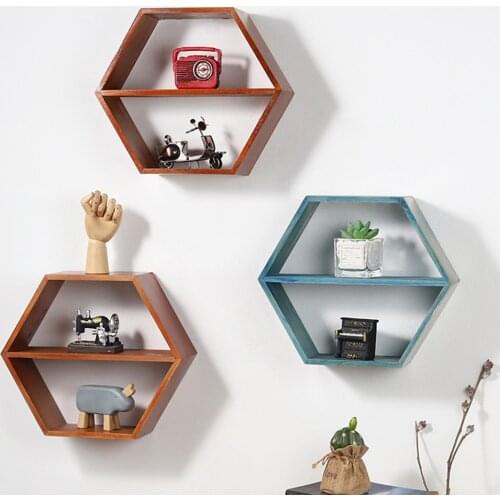 Hexagon Floating Display Home Shelves Bookshelf Wall Mounted Storage Organizer