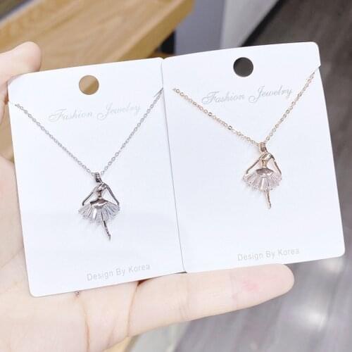 Showfay Ballet Girl Rose Gold Plated Zircon Japanese and Korean Fashion New Womens Small Jewelry Popular Necklace for Women