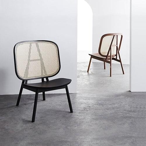 FOSUHOUSE Nordic Rattan Living Room Leisure Sofa Chairs Balcony Back Single Sofa Outdoor Furniture Solid Wood Lazy Small Sofa