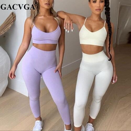 GACVGA Sporty Fashion 2 piece set Active Wear Fitness Tracksuits Two Piece Set Women Yoga Workout Crop Top And Pants Se