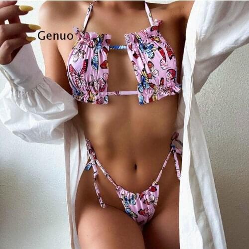 Sexy Butterfly Top High Waist Bikini 2021 Woman Vintage Love Swimwear Women Swimsuit String Bikini Set Push Up Bathing Suit