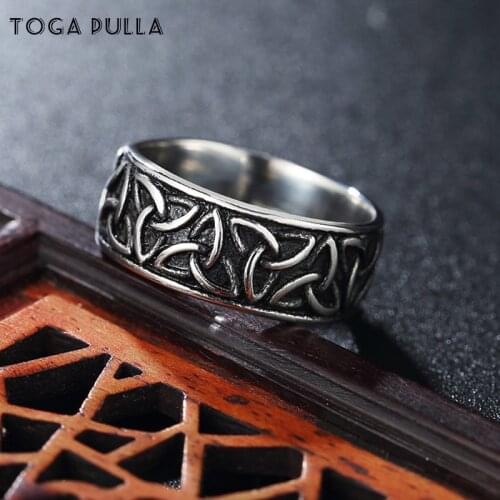 Vintage Celtic Knot Ring Simple 8mm Wide Stainless Steel Nordic Ring Men And Women Amulet Jewelry Gift Drop Shipping