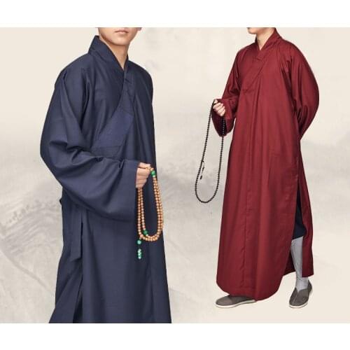 Unisex top quality COTTON SPRING&AUTUMN buddhist shaolin monks suits abbot robe lay meditation clothing gown uniforms red/blue