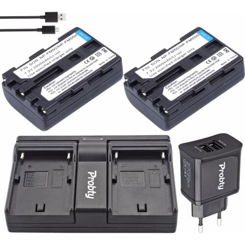 2Pcs Probty NP-FM50 FM50 FM55H Camera Battery + USB Dual Charger For Sony Alpha A100 DSLR-A100 A100K CCD-TRV408 DCR-PC105