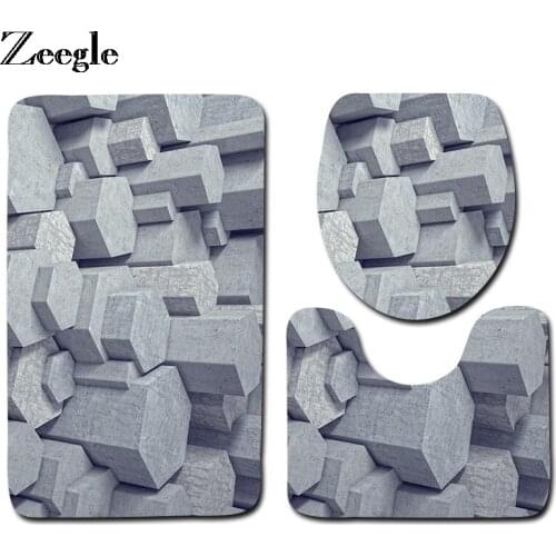 Zeegle 3PCS Gray Geometric Space Decor Toilet Bath Mats Set Anti-slip Bathroom Floor Rug Absorbent 40X75cm Front Foot Mat