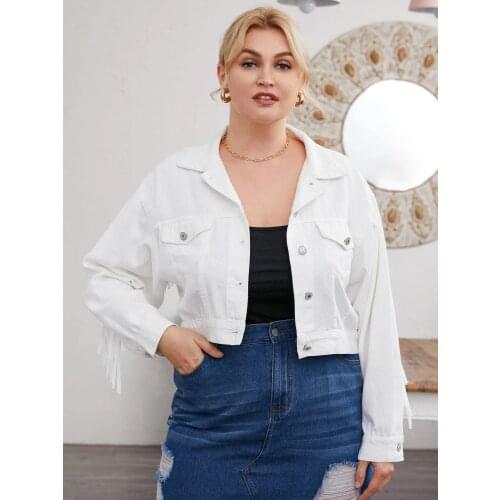 European American Jacket Womens Plus Size Denim Jacket Spring Autumn Short Coat White Jean Jackets Casual Tops Loose Outerwear
