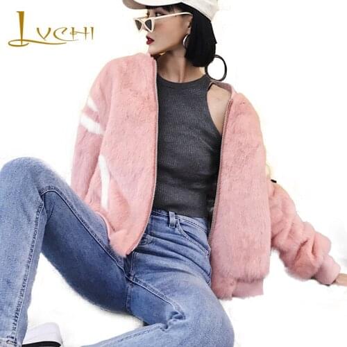 LVCHI Winter 2019 New Motorcycle jacket Real Mink Fur Coat Womens Long Sleeve Jacket Coat Short Striped Loss Winter Mink Coats