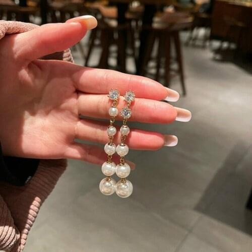 2021 New Arrival Pearl Tassel Pearl Earrings Fashion Female Korean Long Pendant Earrings Net Red Jewelry