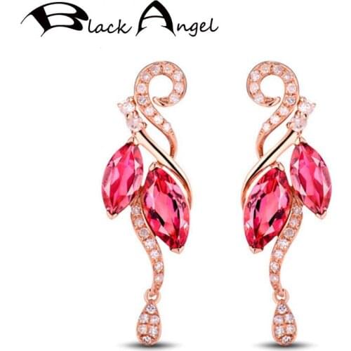 BLACK ANGEL 925 Silver Stud Earrings for Women Rose Gold Phoenix Imitation Red Tourmaline Gemstone Ear Jewelry Christmas Gifts