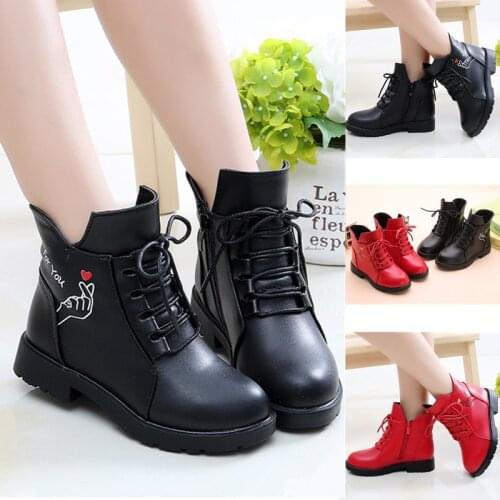 Winter Kids shoes Classic Children Snow boots Big Girl Martin Boots PU Leather Rain Boots Flats Sneakers