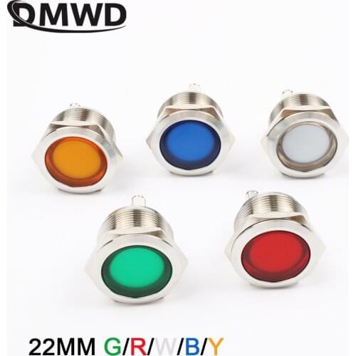 1PC 22mmLED Metal Indicator Light Flat Round Signal Lamp 3V6V12V24V 220v Screw Illumination Big Lens Red Green White Blue Yellow