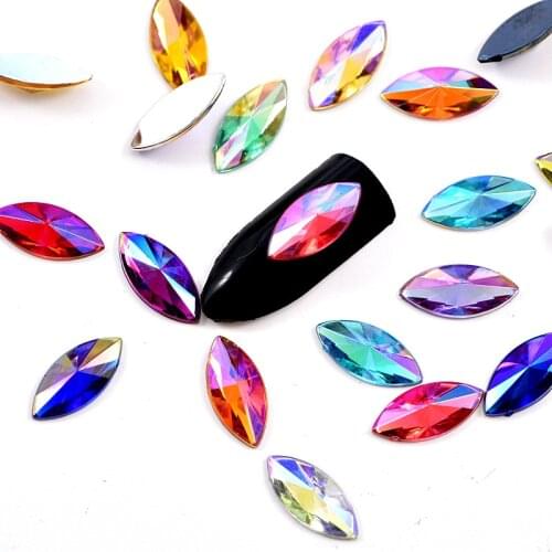 100pcs 5X10mm Horse Eye Acrylic Non Hot Fix Rhinestones Flatback Navette Red AB Glitter Rhinestone For Nail Art Decoration B1011