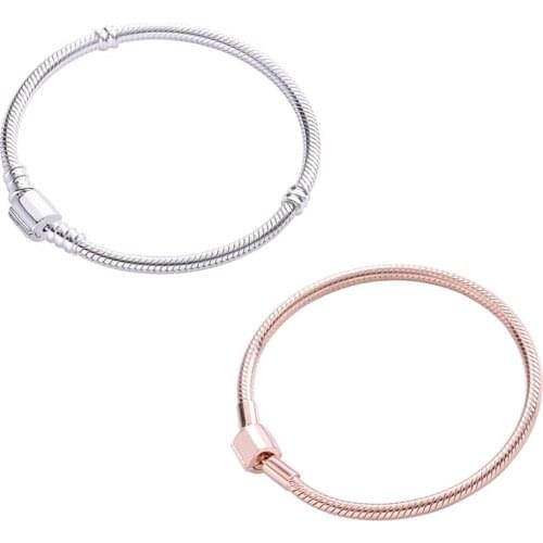 2020 NEW Free Shipping 925 Sterling silver Moments Barrel Clasp Snake Chain Fit Original Charm Bracelets For DIY Jewelry