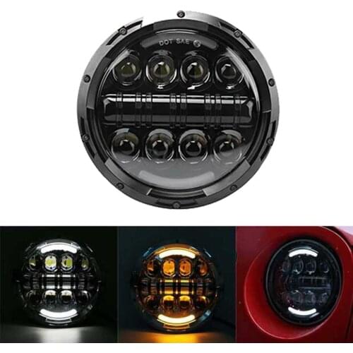 7inch Round Motorcycle LED Headlight with White/Amber DRL Replacement for Jeep Wrangler JK JKU LJ TJ Glide Road King Fatboy