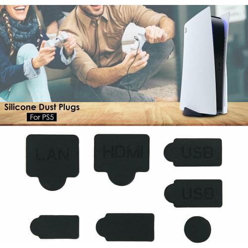 7pcs PS5 Game Console Accessories Parts Black Silicone Dust Plugs Set USB HDMI