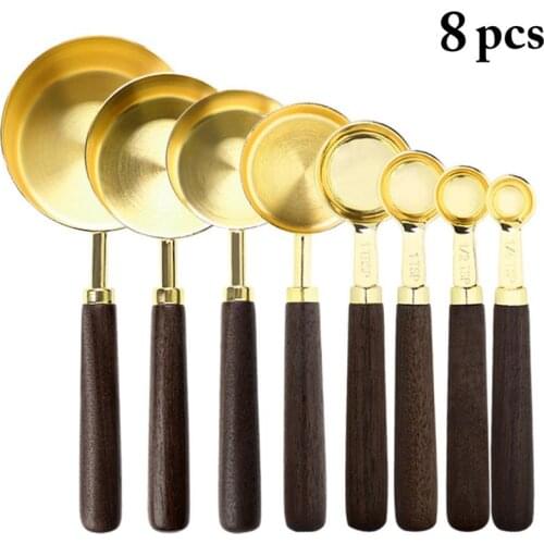 8 PCS Mini Measuring Spoon Stainless Steel Measuring Scoop With Wood Handle Coffee Sugar Measuring Tool For Christmas Party Gift