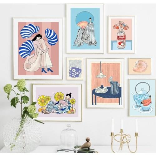 Abstract Girl Flower Cherry Vintage Conch Wall Art Canvas Painting Posters And Prints Living Room Decor Nordic Style Decoration