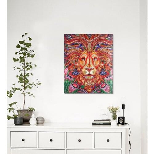 DIY diamond embroidery circle diamond special shape painting Powerful lion head art rhinestone crystal painting home decoration