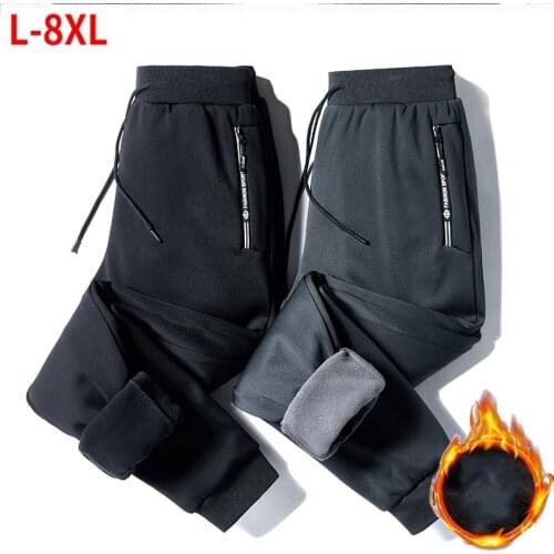 Fleece Jogger Mens Pants Straight Trousers Male Winter Warm Velvet Sweatpants 8XL Tracksuit Thick Joggers Outside Autumn 2021