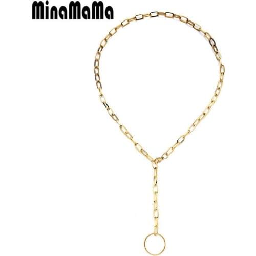 Stainless Steel Paper Clip Chain Round Loop Circle Long Pendant Necklace For Women Men Lasso Choker Necklaces Jewelry Gift