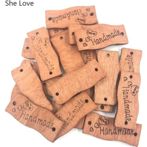 Chzimade 50Pcs/lot Vintage Handmade Wood Label Tags 13x30mm Wooden Button Garment Labels Home Decoration Supplies