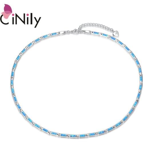 CiNily Ocean Blue Fire Opal Silver Plated Fashion Jewelry Adjustable Chain Necklaces for Jewelry Fashion Necklace Women Gift