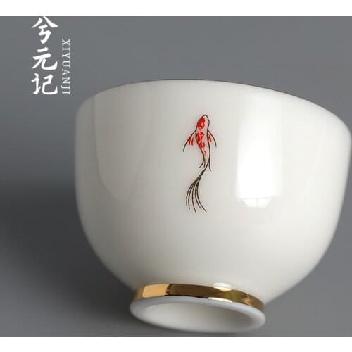 Dehua hand painted bauxite jade tea cup household white porcelain small tea cup gold ceramic tea bowl kungfu tea set