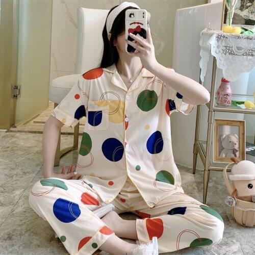 Loungewear Women Summer Pajamas Sets Ladies Short-sleeved Trousers Female Two Piece Cardigan Loose Simple Casual Home Clothing