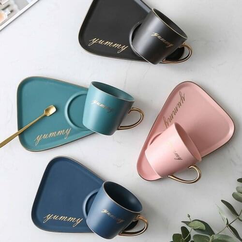 European Luxurious Ceramic Office Coffee Cup And Saucer Set Milk Tea Mugs Birthday Couples Gifts Friends Cup With Spoon WY804