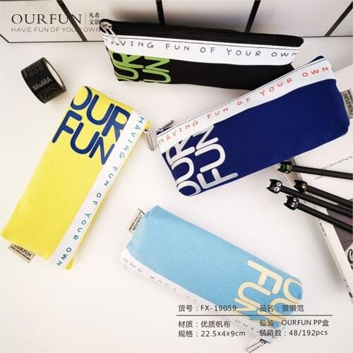 Pencil bag canvas pencil bag student stationery canvas packaging bag solid color printing zipper factory wholesale customization