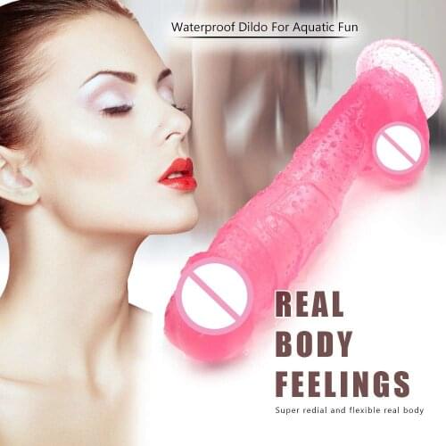 Simulate Realistic Transparent Soft Dildo With Suction Cup Pink 20.5cm Crystal Penis Huge Cock Adult Sex Toys For Women And Wife