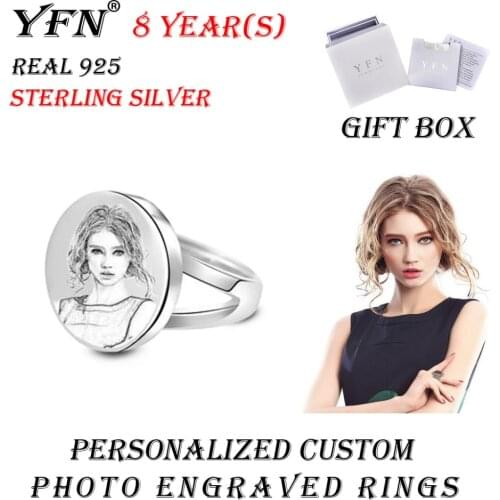 Custom Photo Engraved Ring YFN Brand Personalized Round Rings Gift Box 925 Sterling Silver