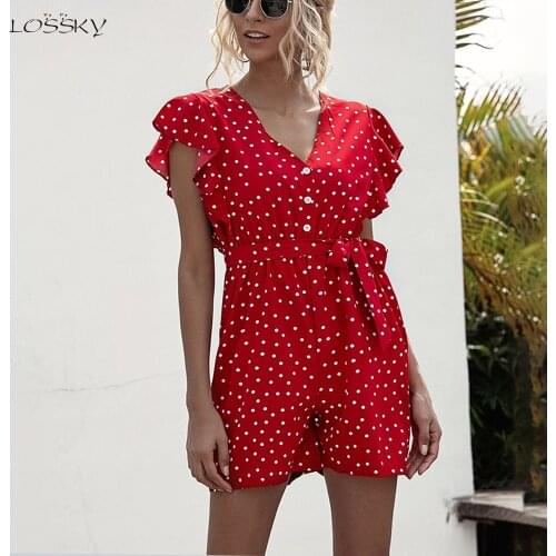 Summer Rompers Womens Jumpsuit Casual Ruffle Short Sleeve Clothing One Piece Beach Outfits Belt 2020 Red Clothes Women Playsuit