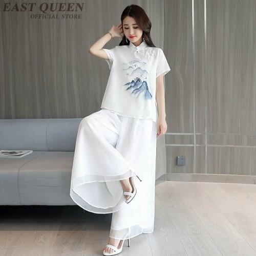 Chinese Style Vintage Outfits For Women White Summer Female Shanghai Tang Clothes Womens Two Piece Sets 2019 Skirt Set TA1708